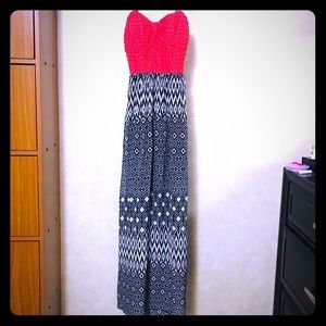 Orange & Black Patterned Maxi  Dress